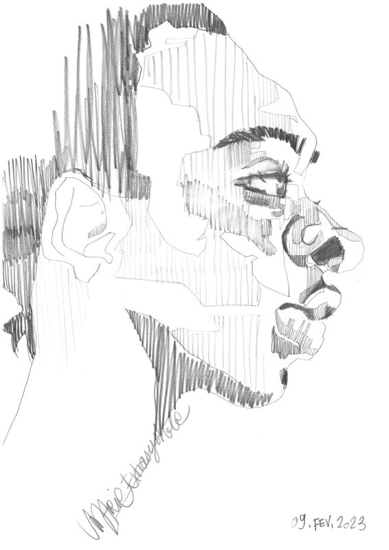 dessin d'un visage africain au crayon à papier