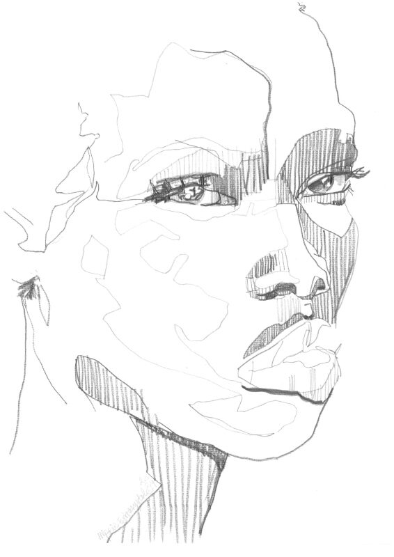 Dessin au crayon d'un visage africain de trois quart