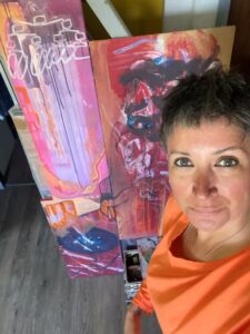peinture sur toile teinte rouge et rose