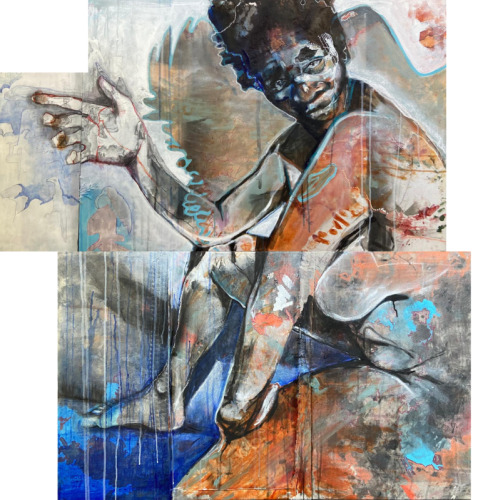 peinture d'une femme noire assise au sol
